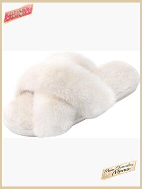Fuzzy Cross Band Slippers Memory Foam Open Toe Comfy House Shoes Chic